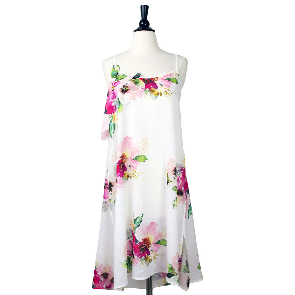 Aratta White Floral Slip Tunic with Pink & Green Accents